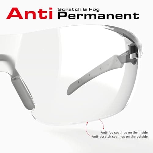 ANSI Z87.1 Fit-Upgraded Safety Glasses – Anti-Fog, UV, Impact & Scratch Resistant – Clear Wraparound for Work, Pickleball, Racquetball – No-Slip Nose Grip – 1 Pack