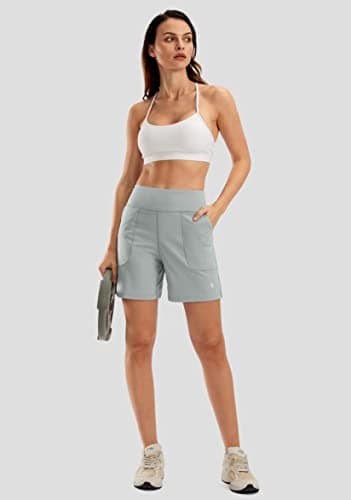 SANTINY Women's 6'' Athletic Long Shorts with 4 Pockets High Waisted Bermuda Shorts for Women Walking Running Casual