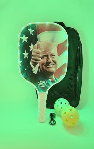 Donald Trump LED Pickleball Paddles Glow in The Dark Starter Set, Lightweight Fiberglass Honeycomb Racket, Bright Pickle Green LED Edge Lighting, Carrying Bag, Indoor Outdoor Balls