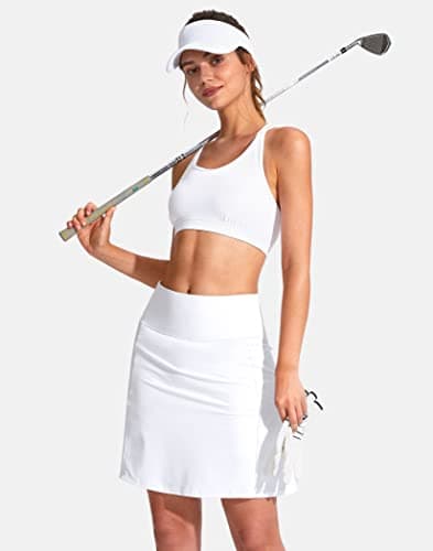 SANTINY 19" Golf Skorts Skirts for Women Zipper Pockets Knee Length Skort Women's High Waist Athletic Tennis Skirt