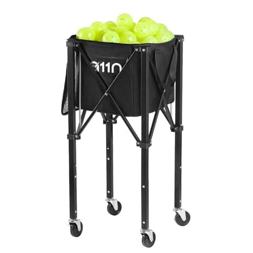 A11N Pickleball Tennis Ball Hopper - Sturdy Large Capacity Tennis Ball Basket Holds 120 Balls, Upgraded Pickleball Caddy Practice Equipment/Multifunction Pockets and Wheels for Training/Teaching