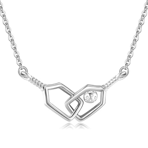 YAFEINI Pickleball Necklace S925 Gold Plating Pickleball Paddle And Ball Pendant Necklace Sports Jewelry Gifts For Women Pickleball Lovers