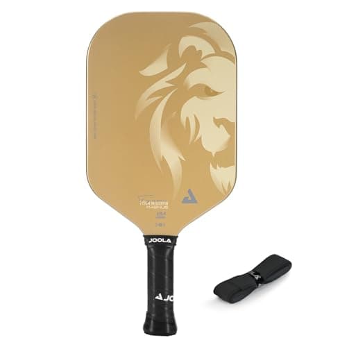 JOOLA Magnus CAS 14mm Pickleball Paddle - Gold Tyson McGuffin Lion Paddle - Edgeless Design & Short Handle - Lightweight Double Frame Carbon Fiber Core - Extra Long Length - Carbon Surface Adds Spin