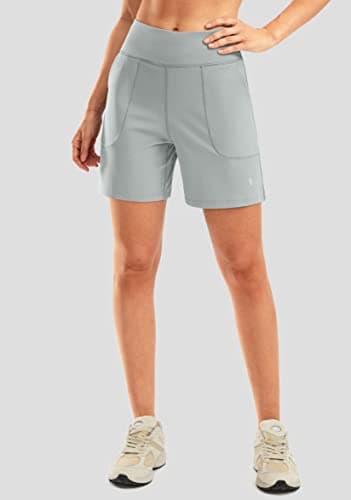 SANTINY Women's 6'' Athletic Long Shorts with 4 Pockets High Waisted Bermuda Shorts for Women Walking Running Casual