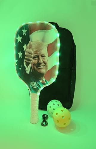 Donald Trump LED Pickleball Paddles Glow in The Dark Starter Set, Lightweight Fiberglass Honeycomb Racket, Bright Pickle Green LED Edge Lighting, Carrying Bag, Indoor Outdoor Balls