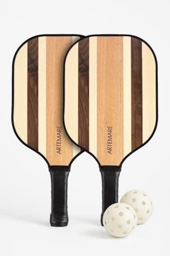 Wooden Pickleball Paddle Set – 2 Stylish Beach Paddles + Balls – Lightweight Racquet Game for Casual Play & Gifting (Mediterranean Stripe)