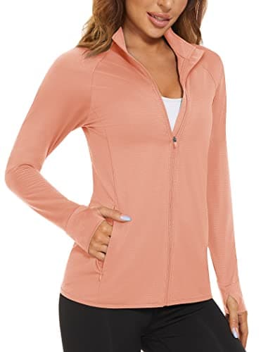 MAGCOMSEN Women's UPF 50+ Lightweight Athletic Jacket Sun Protection Full Zip Long Sleeve Shirts Hiking Outdoor Pockets