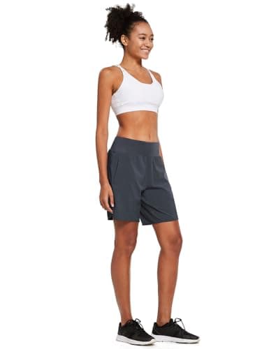 baleaf Womens' 7" Long Running Athletic Shorts with Liner High Waist Workout Gym Quick Dry Soft Split Leg Zipper Pocket