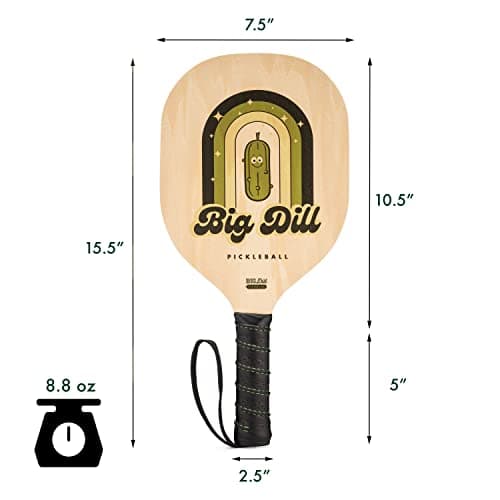 Big Dill Pickleball Superstar Pickle Ball Paddle Set of 4 Wooden Paddles — Pack of 4 Pickleball Paddles Set, 4 Pickleball Balls & Bag for Pickle Ball Rackets, Beginner Pickleball Racket Sets