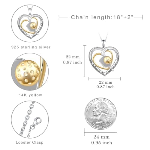Baseball/Softball/Volleyball/Pickleball/Basketball/Football/Soccer Pendant Necklace 925 Sterling Silver Sport Jewelry Gifts for Women