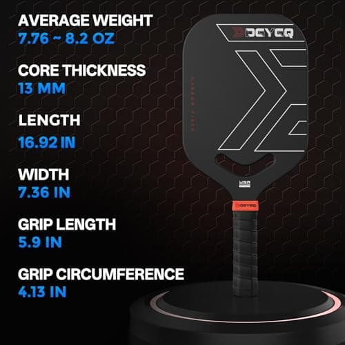 Pickleball Paddles, Carbon Fiber Pickleball Paddle with a 13mm Polypropylene Honeycomb Core, Increased Power for Ultimate Spin & Consistency