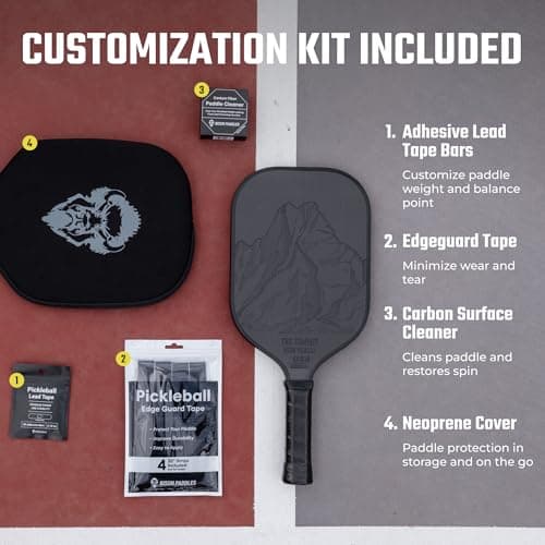 Carbon Fiber Pickleball Paddle - Raw Toray T700 Surface Provides Maximum Ball Spin | Elongated or Widened Pickleball Racket Shapes Available - Paddle Customization Kit Included