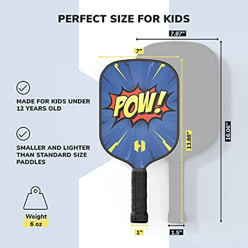Helium Pickleball Paddle for Kids – Child Size Paddle for Children 12 and Under, Lightweight Honeycomb Core, Graphite Strike Face, Pickleball Paddle & Drawstring Bag - POW!