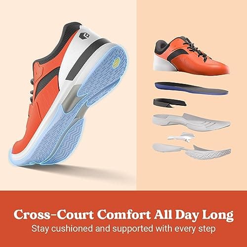 FitVille Men‘s Wide Pickleball Shoes All Court Tennis Shoes with Arch Support for Plantar Fasciitis