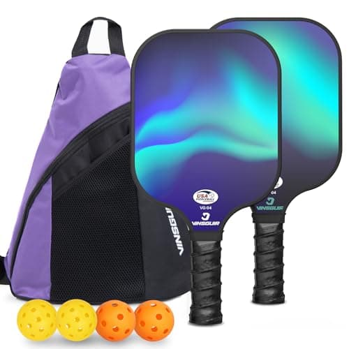 VINSGUIR Pickleball Paddle Set of 2, USAPA Approved Lightweight Fiberglass Rackets with Honeycomb Core, 4 Pickleballs & Carrying Bag, Ideal for Beginners & Gift