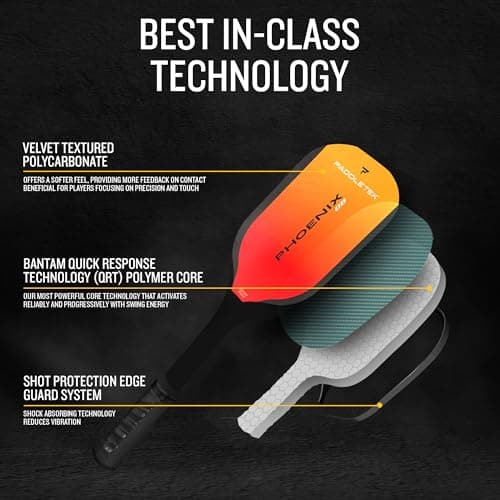 Paddletek Phoenix G6 Pickleball Paddle | Professional Pickleball Paddles with Honeycomb Core, Polycarbonate Surface, Graphite PolyCore & High Tack Performance Grip | USAPA Approved