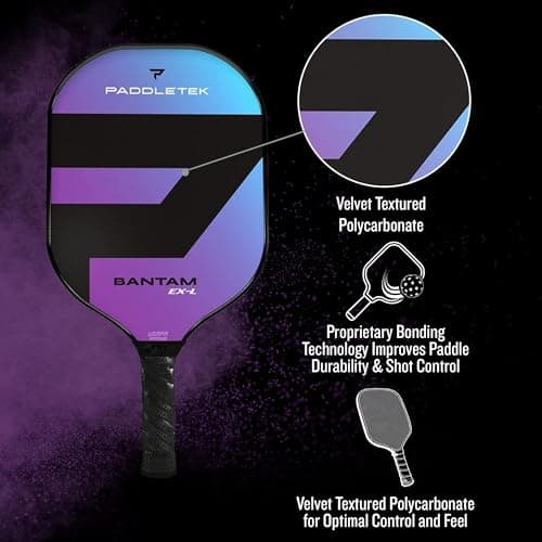 Paddletek Bantam EX-L Pickleball Paddle | Professional Pickleball Paddles with Honeycomb Core, Polycarbonate Surface, Bantom PolyCore & High Tack Performance Grip | USAPA Approved