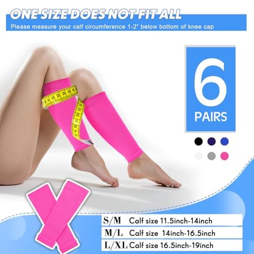 Geyoga 6 Pairs Calf Compression Sleeve for Men Women Football Leg Sleeve Elastic Calf Support Sock for Sports Cycling Running Basketball