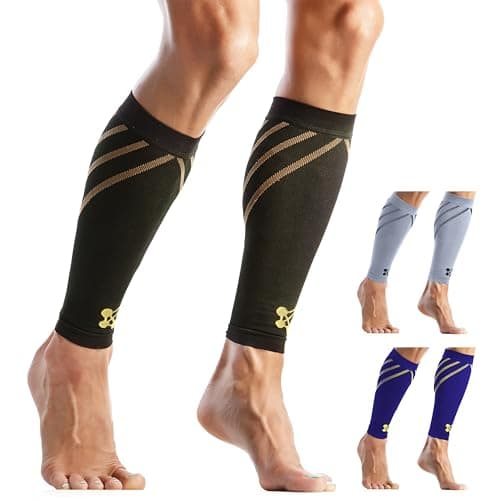 Calf Compression Sleeves for Men & Women - Leg Sleeve and Shin Splints Support - Ideal for Leg Cramp Relief, Varicose Veins, Running - 20-30mmHg Copper Infused Nylon by CopperJoint - Medium