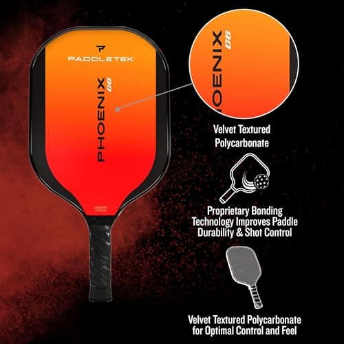 Paddletek Phoenix G6 Pickleball Paddle | Professional Pickleball Paddles with Honeycomb Core, Polycarbonate Surface, Graphite PolyCore & High Tack Performance Grip | USAPA Approved