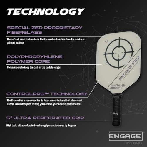 Engage Encore Pro Pickleball Paddle | USAPA Approved | Textured FiberTEK Fiberglass Face & ControlPRO Polymer Core