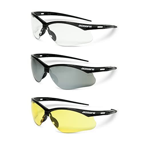 Jackson Safety SG Safety Glasses - Eye Protection for Men & Women - Anti-Scratch Lens with Black Frame - ANSI Z87.1 - Pack of 3 (Multiple Styles)