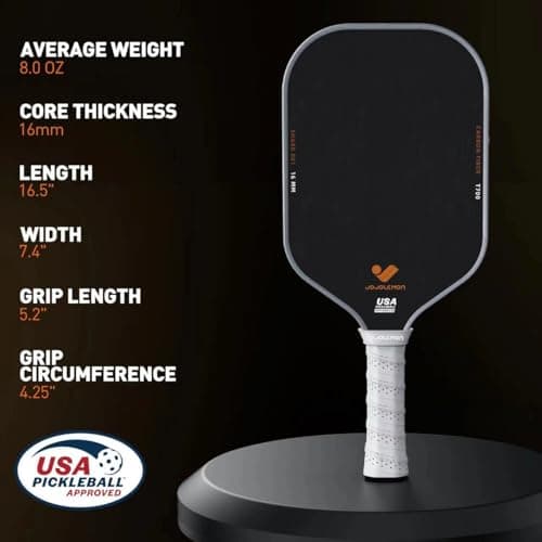 Pickleball Paddles, Carbon Fiber Pickleball Paddle with a 16mm Shark Power Polymer Core, The Pickleball Rackets Designed for Ultimate Spin & Consistency