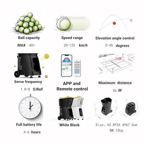 PP-Smart Pro Pickleball Machine – Large Capacity, Long Battery Life, Precise Ball Placement, Adjustable Speed and Spin, Smart Programming, Ideal for Training All Skill Levels