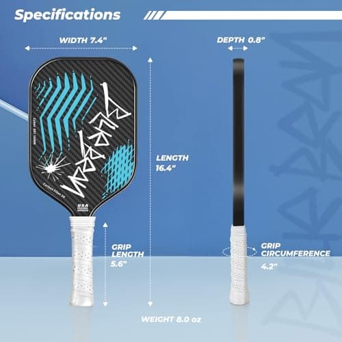 Pickleball Paddles,USA Pickleball Approved,Carbon Fiber Pickleball Paddle with 16MM Polymer Honeycomb Core Provides Lighter Weight&Higher Grit&Spin,Engineered for Professional Players,BlueBean