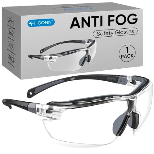 TICONN Anti-Fog Safety Glasses for Men and Women, ANSI Z87.1 Scratch Proof Eye Goggles with Adjustable Arms and UV Protection
