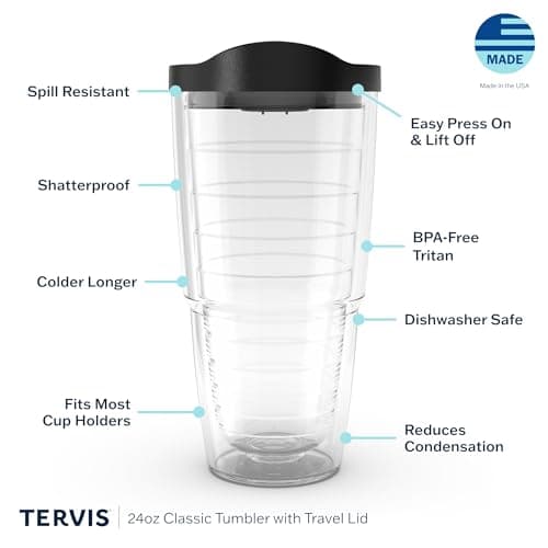 Tervis Pickleball Made in USA Double Walled Insulated Tumbler Travel Cup Keeps Drinks Cold & Hot, 24oz, Classic