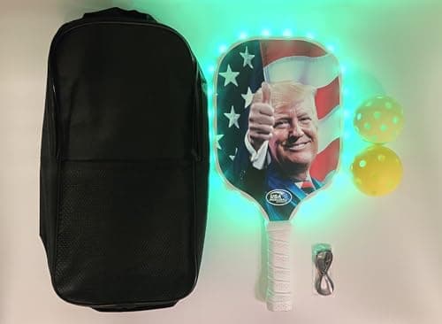 Donald Trump LED Pickleball Paddles Glow in The Dark Starter Set, Lightweight Fiberglass Honeycomb Racket, Bright Pickle Green LED Edge Lighting, Carrying Bag, Indoor Outdoor Balls