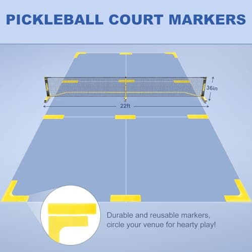 Pickleball Net Set, Pickleball Net on Wheels for Driveway Backyard, 22FT Regular Size, 4 Pickleball Paddles & 6 Balls, 12 Court Markers, 1 Carry Bag, Pickleball Set for Indoor Outdoor Play