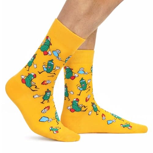 Funny Novelty Pickleball Socks for Adults - Pickle Ball Gifts Colorful Unisex Crew Length One Size Socks
