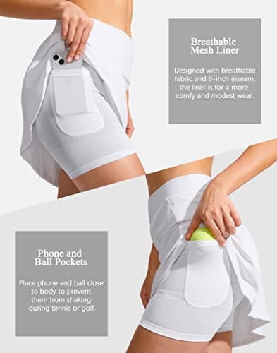 SANTINY 19" Golf Skorts Skirts for Women Zipper Pockets Knee Length Skort Women's High Waist Athletic Tennis Skirt
