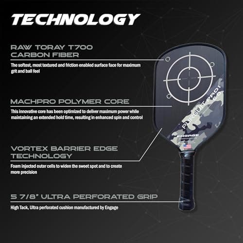 Engage Pursuit Pro1 6.0 Pickleball Paddle - Raw T700 Toray Carbon Fiber for Extreme Spin - MachPro Core for Maximum Power & Control