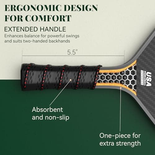 Pickleball Paddles, Carbon Fiber Pickleball Paddle with a 16mm Shark Power Polymer Core, The Pickleball Rackets Designed for Ultimate Spin & Consistency