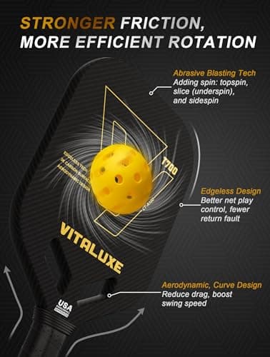 Carbon Fiber Pickleball Paddle, Edgeless T700+3K Textured Carbon Friction Surface，Thermoformed Pickleball Paddle with Aerodynamic Design Used for tournaments, Power & Control & Spin Max