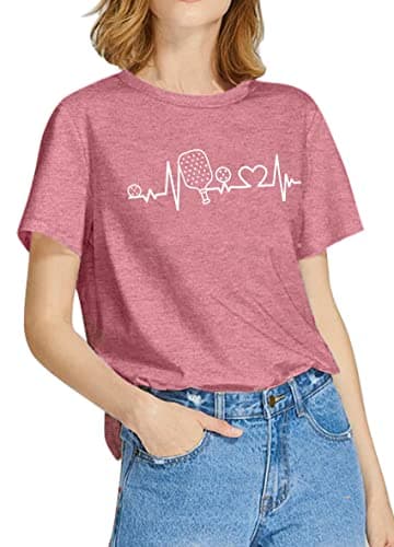LAZYCHILD Pickleball Shirts Women Heartbeat Graphic T-Shirt for Pickleball Lover Gift Shirt