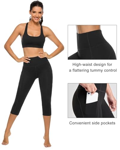 Stelle Women's Capri Yoga Pants with Pockets Essential High Waisted Legging for Workout