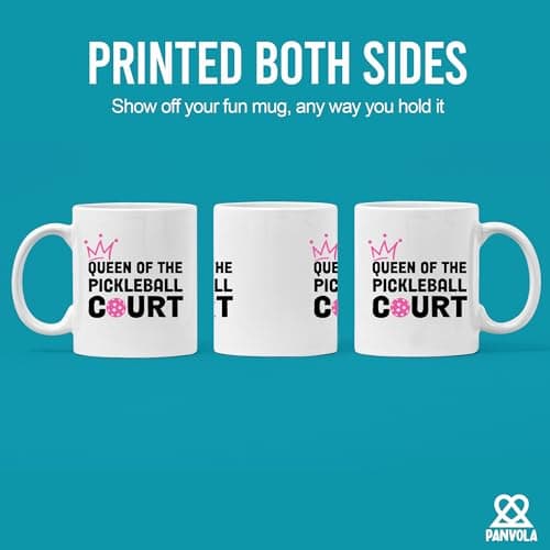 Panvola Queen of the Pickleball Court Pickleball Gifts for Women Ceramic Mug Gifts for Pickleball Lovers Coffee Cup 11 oz White Novelty Drinkware