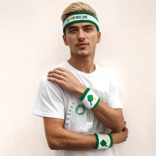 3 Pcs Pickleball Sweatband Set Men Women, Moisture Wicking Sweat Absorbent 2 Wristbands and 1 Headband for Basketball Tennis, Great Gift for Sports