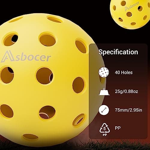 USAPA Approved Outdoor Yellow 40-Hole Pickleballs, 12-Pack in Mesh Bag with High Elasticity