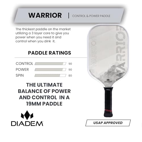 Diadem Warrior Pickleball Paddle | Carbon Fiber Face, 3X L-Core Hybrid Nomex Polymer Honeycomb Core, Grit Paint Surface for Spin, Control and Power | Indoor/Outdoor | USAPA Approved