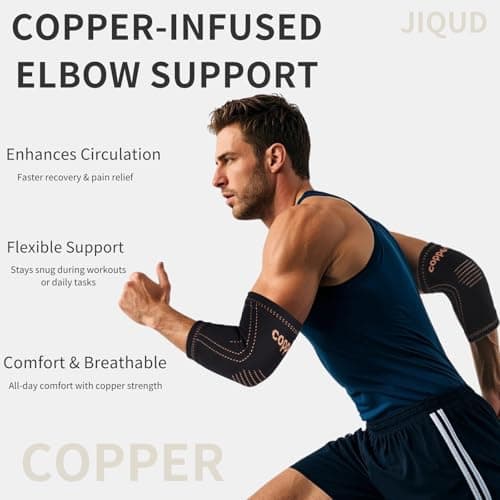 Elbow Brace for Tendonitis and Tennis Elbow for Women,Copper Elbow Compression Sleeve for Golfers Elbow Pain Relief | Arm Support Fit for Men Weight lifting Workouts, Recovery, Arthritis