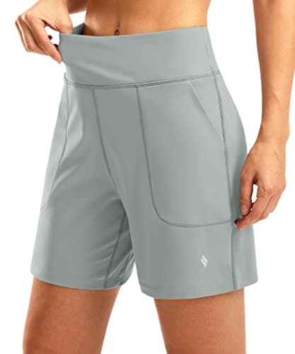SANTINY Women's 6'' Athletic Long Shorts with 4 Pockets High Waisted Bermuda Shorts for Women Walking Running Casual