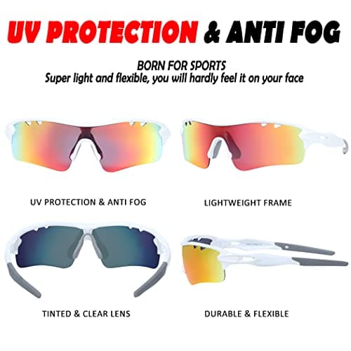 Polarized Sports Sunglasses with 5 Interchangeable Lenses for Men Women Softball Baseball Pickleball Cycling Glasses