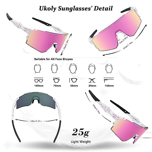 Ukoly Cycling Sunglasses for Men Women with 3 Interchangeable Lenses, Polarized Sports Sunglasses, Baseball Sunglasses