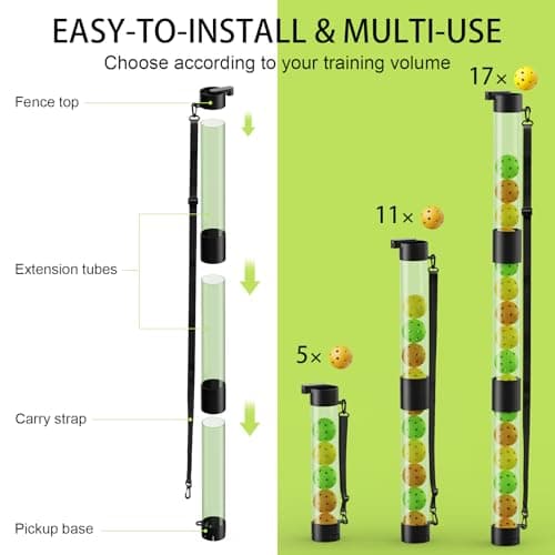 17 Balls Pickleball Ball Retriever & Ball Holder Storage with Strap, Back Saver for Pickleball Accessories, Quick for Pickleball Tube Ball Pickup