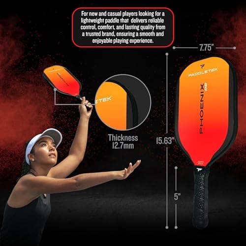 Paddletek Phoenix G6 Pickleball Paddle | Professional Pickleball Paddles with Honeycomb Core, Polycarbonate Surface, Graphite PolyCore & High Tack Performance Grip | USAPA Approved